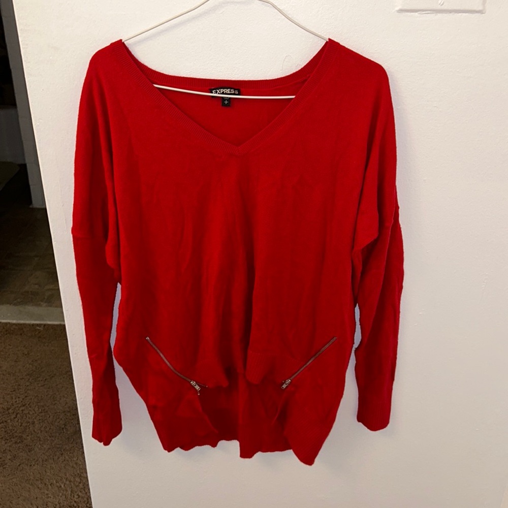red crop sweater w zippers